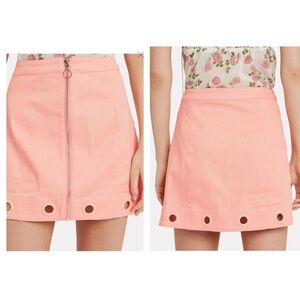 For Love & Lemons Pink Zip Up Crème Puff Denim Mini Skirt Size Medium
